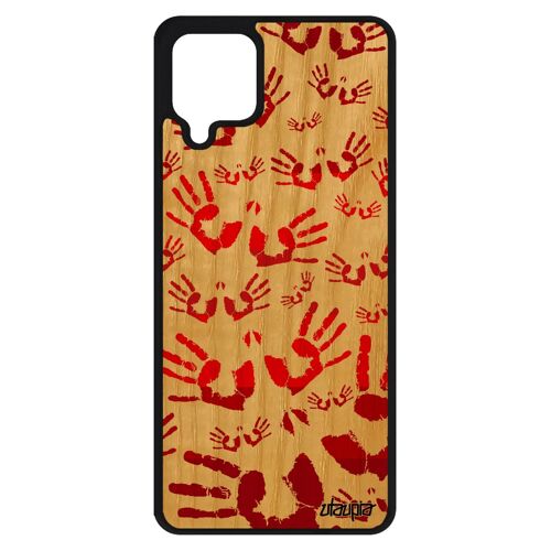 Coque En Bois Veritable Silicone Galaxy A12 Empreinte Main Peinture 4g Noir Garçon Imprimé Trace De Petites Enfant Rouge Samsung