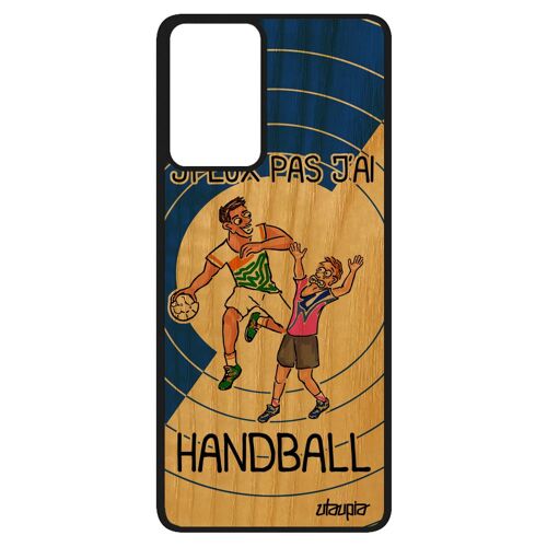 Coque pour A52 bois silicone humour j'peux pas j'ai handball sport etui cover case coupe d'europe comique Bleu drole Samsung galaxy