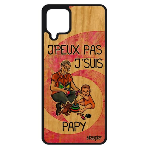 Coque En Bois Naturel Samsung A12 Silicone J'peux Pas J'suis Papy Bande Dessinée Etui Texte Je Humoristique Noir Papi Rose De Galaxy