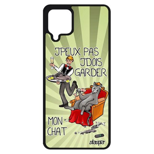 Coque j'peux pas j'dois garder mon chat Samsung Galaxy A12 silicone 4G drole jpeux humoristique chaton cartoon dessin texte bd noir