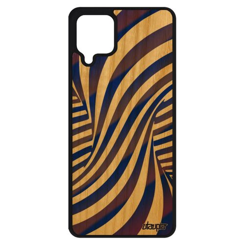 Coque silicone illusion d'optique Samsung A12 bois portable mobile bleu graphique 3d telephone etui tourbillon bicolore effet galaxy
