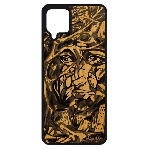 Coque Bois Portrait Street Art A12 Silicone Arbre Portable Telephone Homme Fantaisie Immeubles Original Mobile Visage Samsung Galaxy