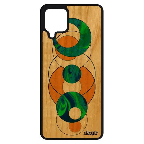 Coque A12 en bois silicone marbre moderne geometrique granite rigide texture design motif jaune portable bumper fond Samsung galaxy