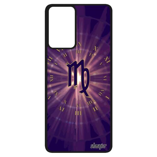Coque A52 silicone Signe vierge soleil noir univers metal etoiles Violet personnalisé antichoc horoscope design de Samsung galaxy