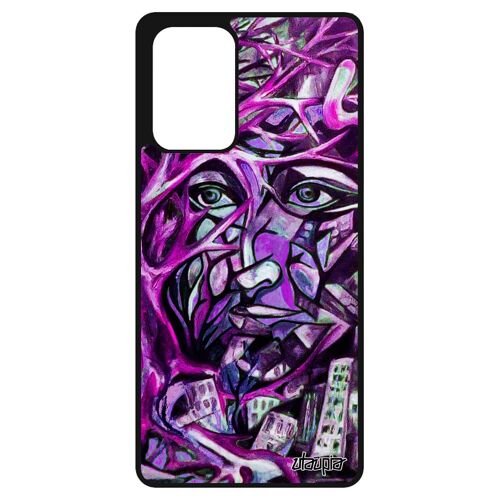 Coque A72 Silicone Portrait Street Art Immeubles Noir Arbre Smartphone Peinture Homme Visage Abstrait Fait Main Etui Samsung Galaxy