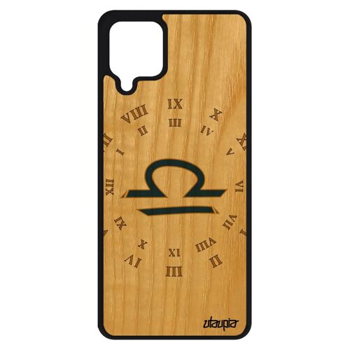 Coque Pour A12 En Bois Naturel Silicone Signe Balance Univers Astrologique Horoscope Horloge Etoiles Portable Homme Samsung Galaxy