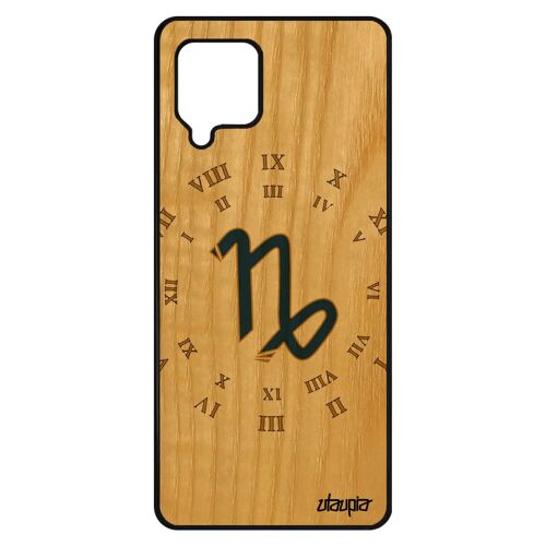 Coque silicone pour Samsung A42 bois veritable Signe capricorne horloge Bleu du zodiaque univers horoscope TPU made in France galaxy