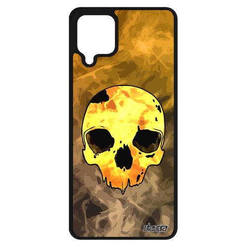 Coque silicone tete de mort pour Samsung A12 crane squelette Orange biker cadeau de noel personnalisé telephone rock antichoc galaxy