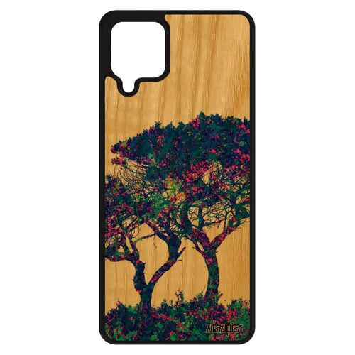 Coque Samsung A12 Vrai Bois Silicone Arbres Etui Paysage Original Feuilles Peinture Nature Design Ecologie Zen Ecolo Mobile Galaxy