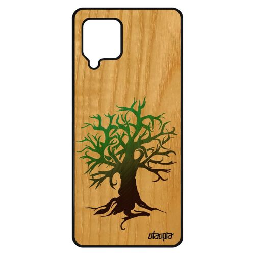 Coque silicone antichoc Samsung A42 bois naturel peinture arbre zen art vert ecolo motif de vie unique case nature smartphone galaxy