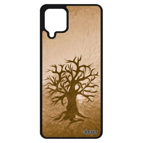 Coque Samsung Galaxy A12 silicone peinture arbre artistique naturel de vie housse foret souple ecologie motif case telephone marron