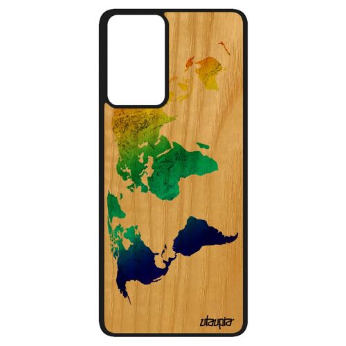 Coque En Bois Silicone Galaxy A52 Carte Monde Planete Motif Geographie Mobile Pays Rouge Noir Atlas Cover Terre Globe Effet Samsung
