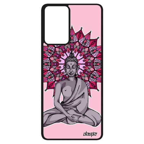 Coque Samsung A52s Silicone Bouddha Etui Case Violet Bouddhisme Yoga Statue Souple Mandala Ethnique Tibet Mobile Inde Pochoir Galaxy