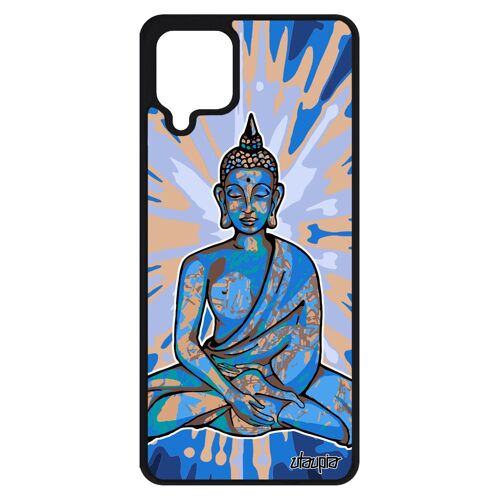 Coque Samsung A12 Silicone Bouddha Noir Rigide Fantaisie Chine Graphique Spirituel Bleu Case Chinois Femme Nepal Unique Zen Galaxy