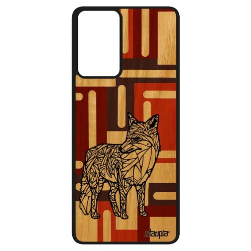 Coque Galaxy A52 bois naturel silicone renard roux case noir cube Marron dessin ethnique couleur SM-A525F azteque mobile de Samsung