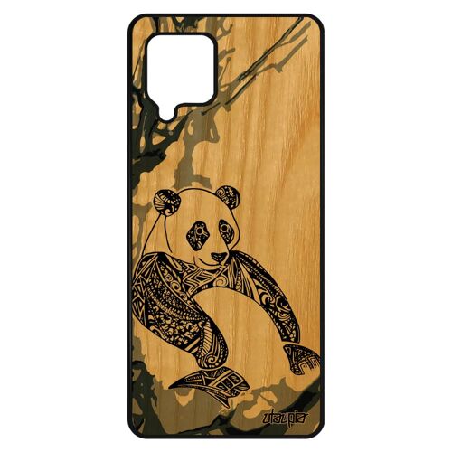 Coque en bois telephone pour Galaxy A42 silicone panda azteque symbole antichoc tatouage femme Gris animaux ethnique bumper Samsung