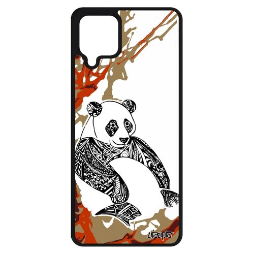 Coque silicone Samsung Galaxy A12 panda dessin tribal antichoc Marron ethnique portable animal graphique arbre bamboo azteque bebe