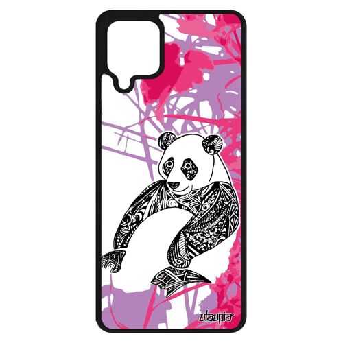 Coque Panda Galaxy A12 Silicone Mobile Etui Case Telephone Fleur Tribal Feuilles Azteque Dessin Ethnique Jolie Bebe Souple Samsung
