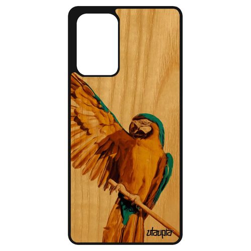 Coque Bois Veritable Silicone Samsung Galaxy A72 Perroquet Motif Animaux Jolie Jaune Oiseau De Protection Design Originale Tropical