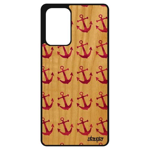 Coque Bois A72 Silicone Ancre Personnalisé Capitaine Rose Noir Artistique Marine Antichoc De Bateau Marinière Bumper Samsung Galaxy