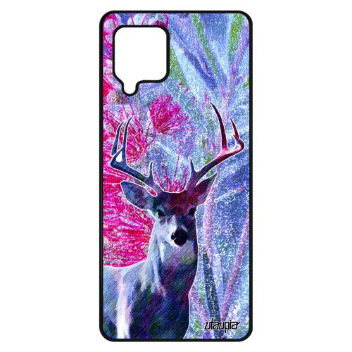 Coque cerf Samsung A42 silicone dessin fleurs animal nature design original antichoc mobile brame faon biche bleu animaux galaxy