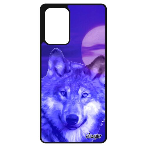 Coque A72 en silicone loup alpha louve design mobile animaux ciel bleu housse lune antichoc predateur animal nuit Samsung galaxy
