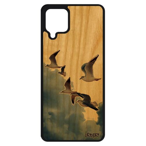 Coque Pour Galaxy A12 Bois Silicone Oiseaux Mouettes Nuage Telephone Marin Nature Animal Housse De Protection 4g Design Ciel Samsung