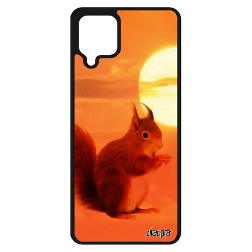 Coque silicone A12 ecureuil roux antichoc cover SM-A125F/DSN animal couché de soleil animaux ciel petit orange design Samsung galaxy