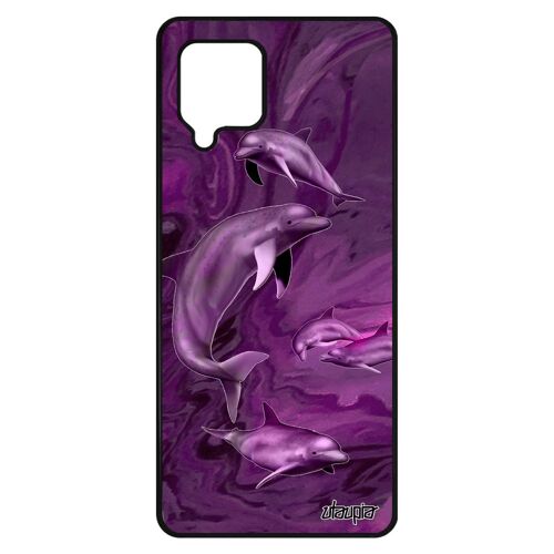 Coque pour Samsung Galaxy A42 silicone dauphin marbre marsouin metal animal telephone mobile case peinture violet ocean design mer