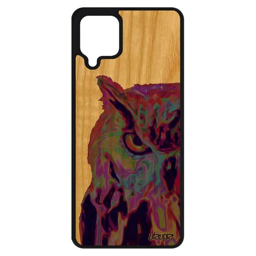 Coque A12 bois silicone hibou violet noir oiseau originale antichoc 4G design jolie animaux chouette animal de Samsung galaxy