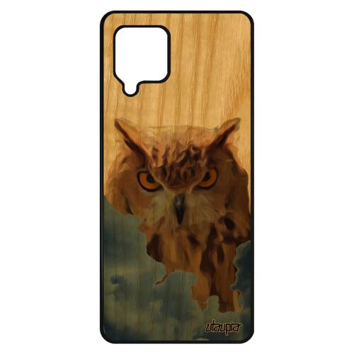 Coque En Bois A42 Silicone Hibou Gris Chouette Dessin Animaux Ciel Animal Oiseau Noir Nuage Housse Design Smartphone Samsung Galaxy