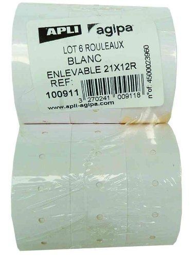 Apli-Agipa Etiquettes - Adhésif Permanent - Blanc - 21 X 12 Mm 6000 Étiquette(S) (6 Rouleau(X) X 1000) Étiquettes