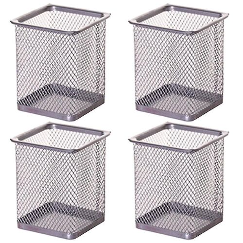 Porte-Stylo Mesh Pencil Holder Metal Pencil Holder Pour Bureau Sliver, 4 Pcs