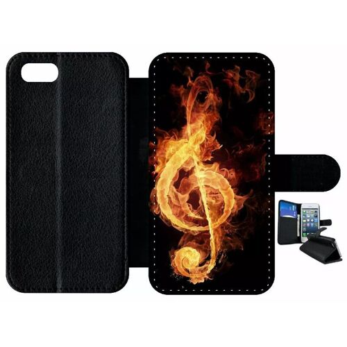 Etui À Rabat Iphone 7 - Clef De Sol En Feu - Simili-Cuir - Noir