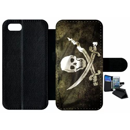 Etui À Rabat Iphone 7 - Drapeau De Pirate - Simili-Cuir - Noir