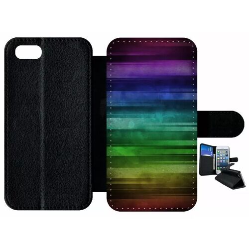 Etui À Rabat Iphone 7 - Drapeau Gay Pride Rainbow Grunge - Simili-Cuir - Noir