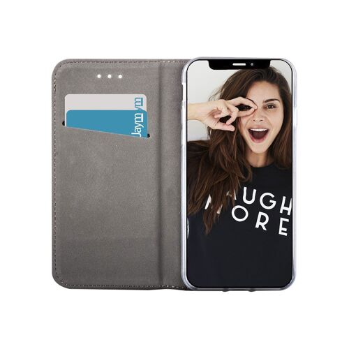 JAYM - Étui à rabat pour téléphone portable - magnétique, support - faux cuir polyuréthane - or - pour Apple iPhone 13
