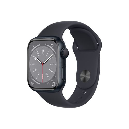 Apple Watch Series 8 (GPS) - 41 mm - aluminium minuit - montre intelligente avec bracelet sport - fluoroélastomère - minuit - taille du bracelet : Normal - 32 Go - Wi-Fi, Bluetooth - 31.9 g