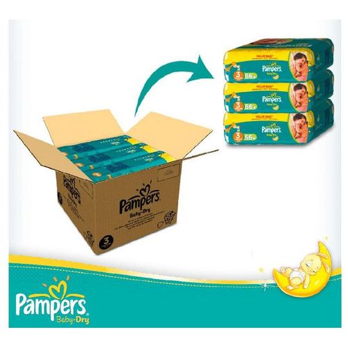 Pampers - Baby Dry - Couches Taille 3 (6-10 Kg) - Pack 1 Mois (X198 Couches)