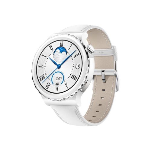Huawei Watch GT 3 Pro - 43 mm - céramique blanche - montre intelligente avec bracelet - cuir - blanc - taille du poignet : 130-190 mm - affichage 1.32" - Bluetooth - 50 g
