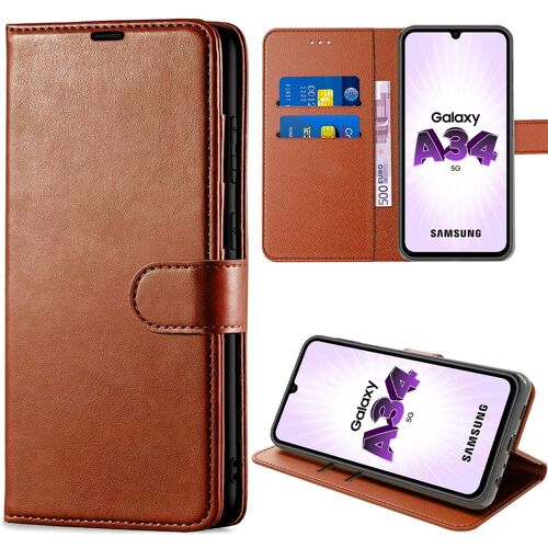 Coque Pour Samsung Galaxy A34 5g Protection Cuir Synthétique Anti-Rayures - Marron - E.F.Connection