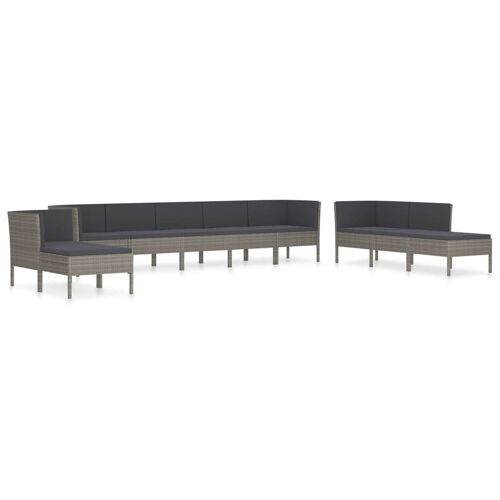 Salon De Jardin 10 Pcs Avec Coussins Résine Tressée Gris