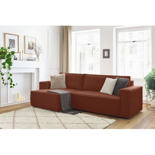 Canapé D'angle Réversible Convertible Coffre Nihad Velours Côtelé Orange