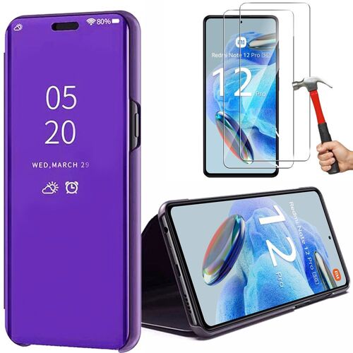 Coque pour Xiaomi Redmi Note 12 Pro 5G et 2 Verres Trempés. Coque Effet Miroir Fenêtre Tanslucide Violet - E.F.Connection