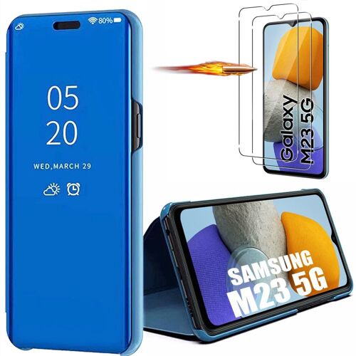 2 Verres Trempés + Coque Pour Samsung Galaxy M23 5g Bleu Protection 360° Anti-Rayures Antichoc Intégrale - E.F.Connection