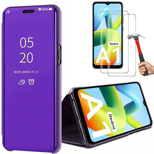 2 Verres Trempés + Coque pour Xiaomi Redmi A1 Protection 360° Anti-Rayures Antichoc Violet - E.F.Connection