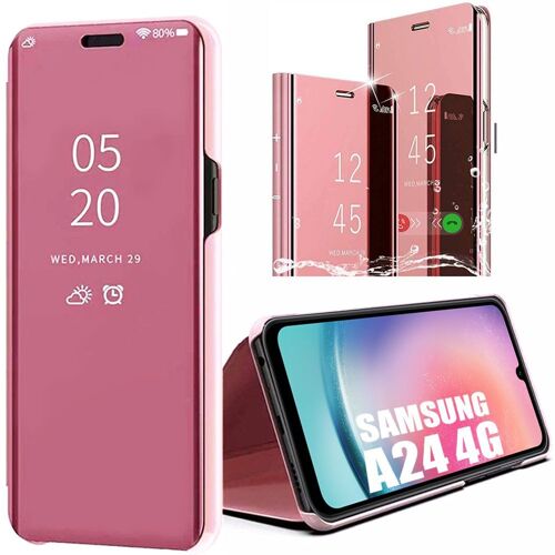 Coque pour Samsung Galaxy A24 + 2 Verres Trempés. Smart Case Effet Miroir Protection Rose - E.F.Connection