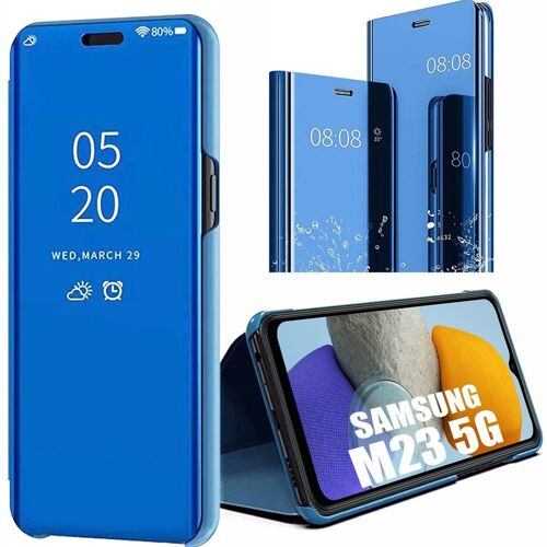 Coque pour Samsung Galaxy M23 5G Rabat Effet Miroir Protection Anti Choc Renforcée - Bleu - E.F.Connection