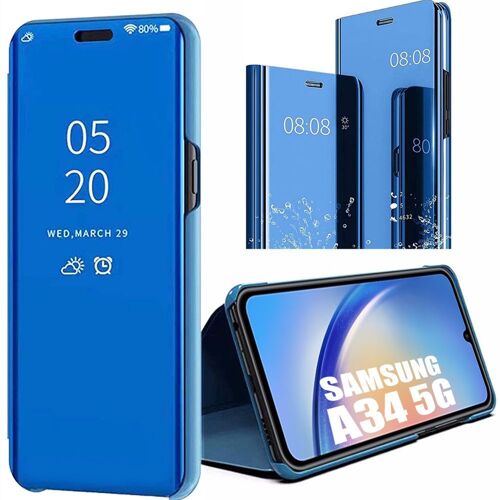 Coque Bleu pour Samsung Galaxy A34 5G + 2 Verres Trempés. Coque Effet Miroir Protection Anti-Rayures - E.F.Connection