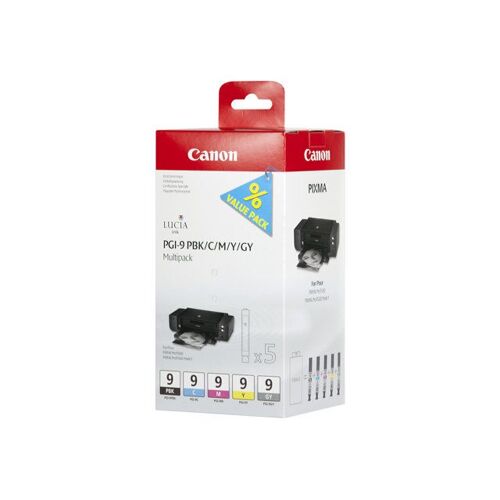 Canon LUCIA Ink Value Pack PGI-9 PBK Multipack - Gris, noir, jaune, cyan, magenta - originale - réservoir d'encre - pour PIXMA Pro9500, Pro9500 Mark II